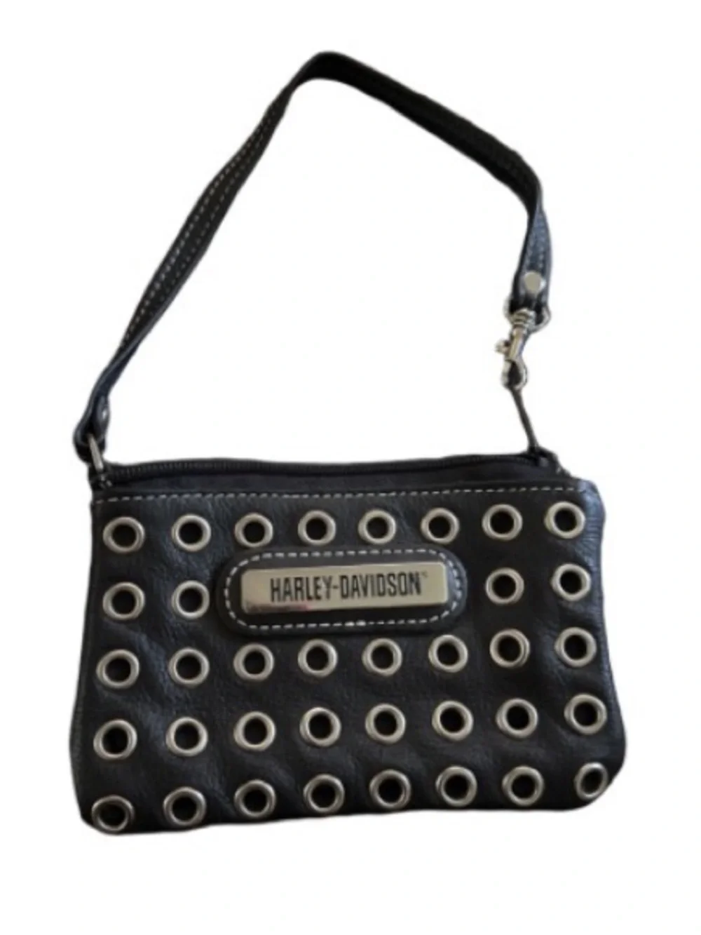 Harley-Davidson vintage Black Leather Grommet Wristlet